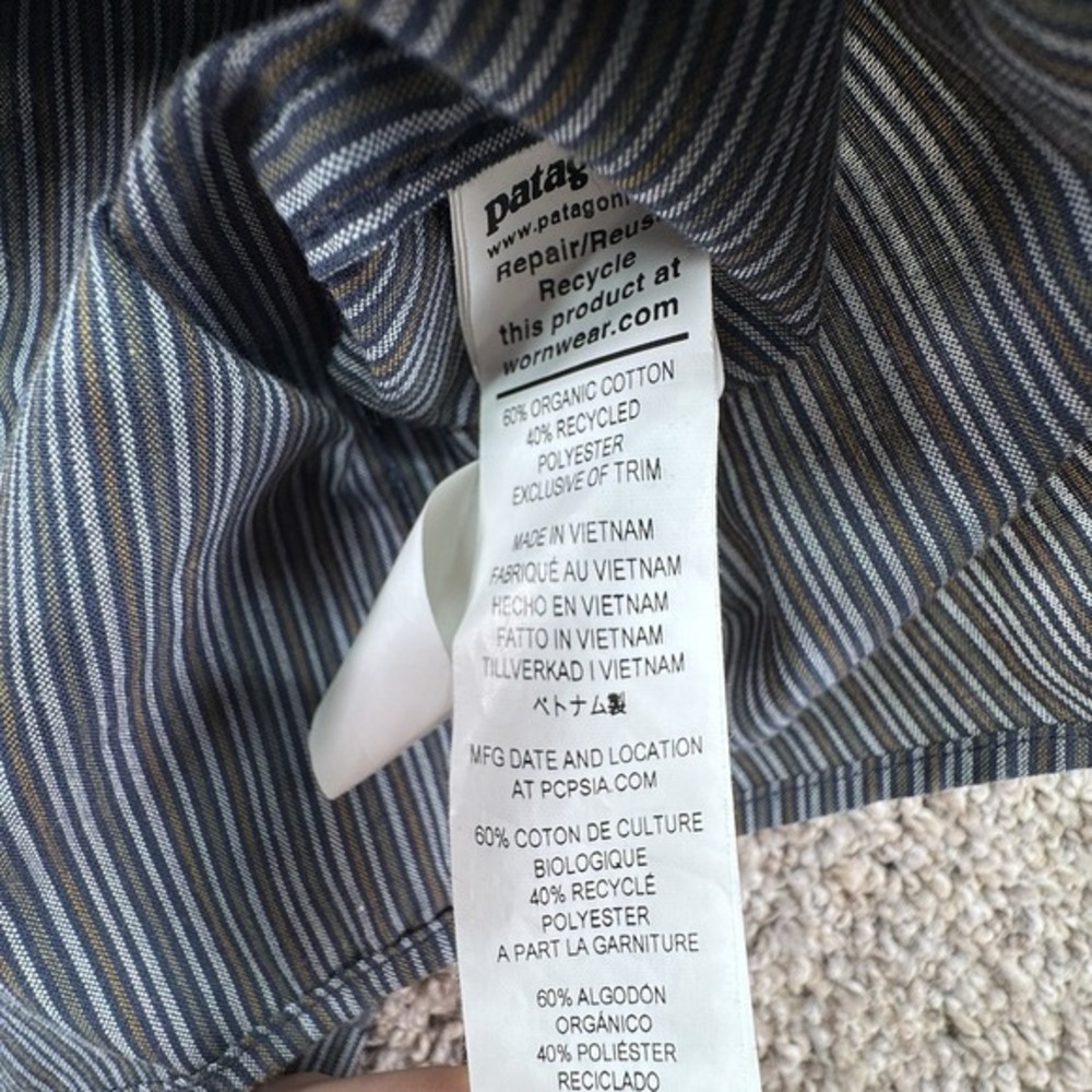 Patagonia Shirt Mens‎ Medium Organic Cotton Short Sleeve Casual Striped Gray - Picture 4 of 7